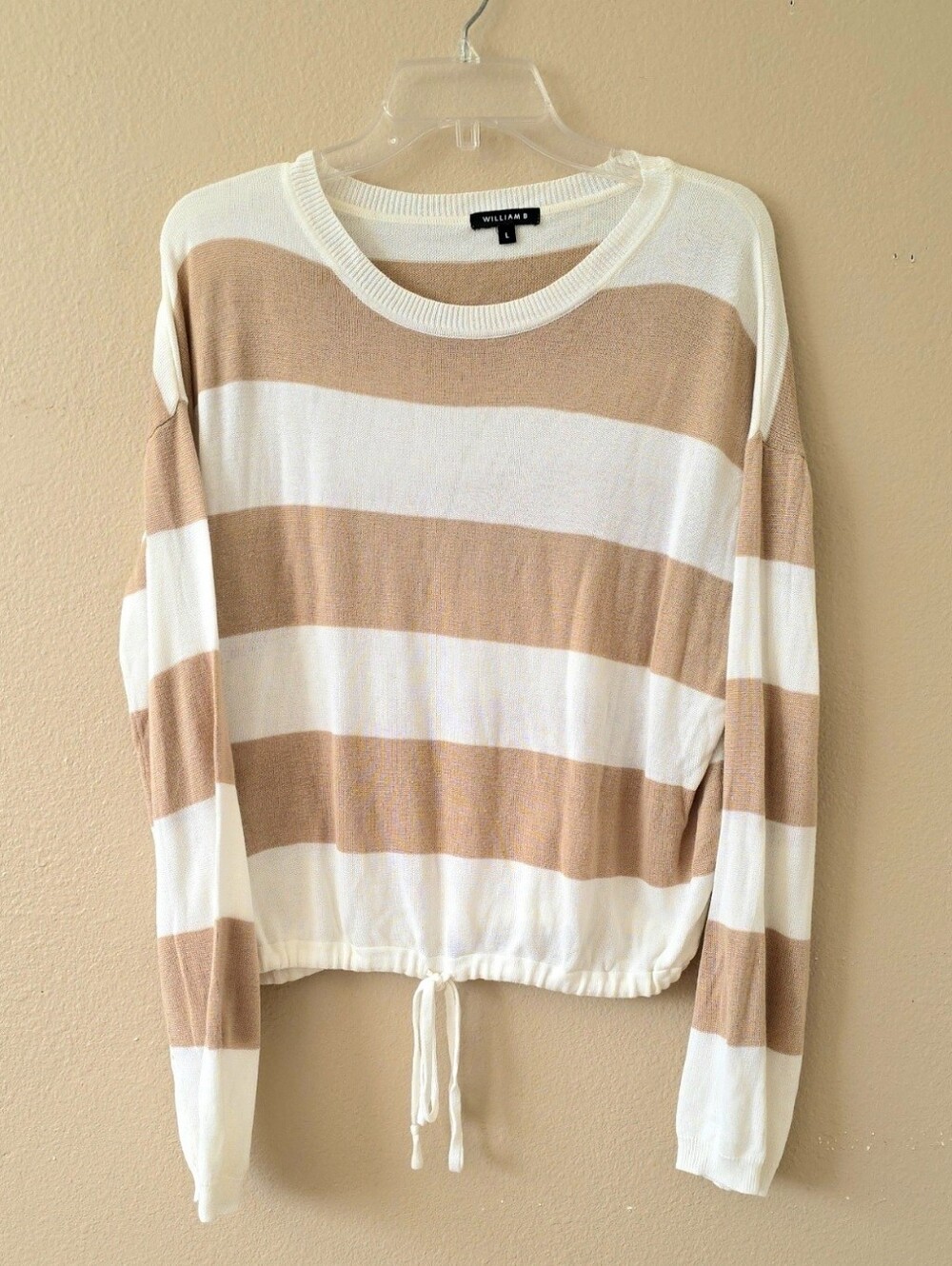 William B Womens Tan White Striped Sweatshirt - Size Large